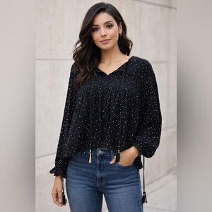 Romeo & Juliet Couture Black/White Baby Doll Blouse -SZ S- boho whimsigoth sheer